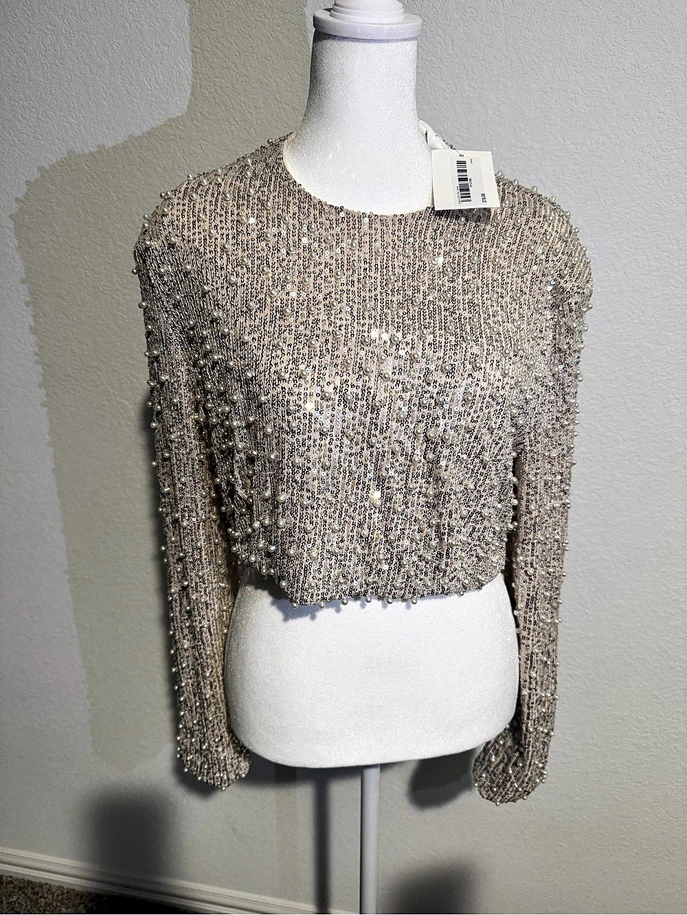 Sequin Cropped Sweater in Gray NWT